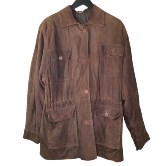 Vintage 90s Bally  Brown Calf Suede Chore Barn Leather Jacket - Picture 1 of 11